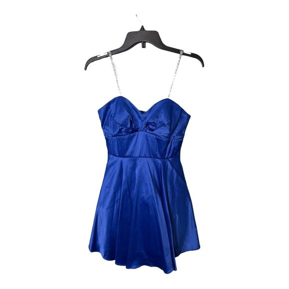 City Studios size 5 Satin Fit & Flare Dress embellished straps Royal blue - Picture 1 of 7